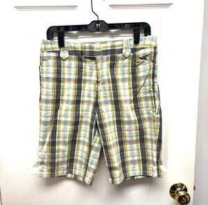 Banana Republic Shorts, Martin Fit, Bermudas, Green Black Plaid Women's Size 8